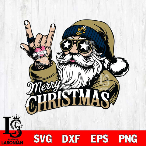 Georgia Tech Yellow Jackets Rock Santa Claus Football Svg dxf eps png pdf file,NCAA svg,Digital Download,Cricut file