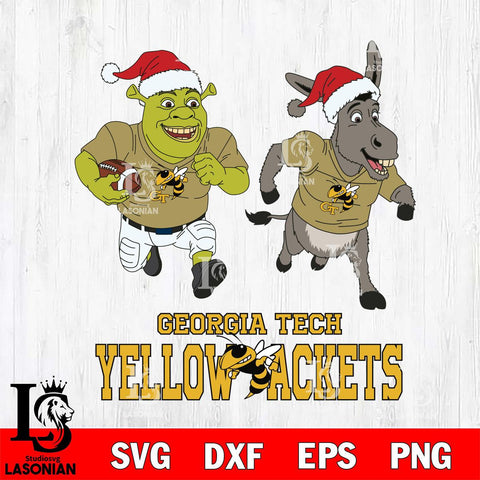 Georgia Tech Yellow Jackets Shrek and Donkey Football Cricut,Christmas SVG DXF EPS PNG FILE, NCAA Digital Download,Instant Download, Silhouette