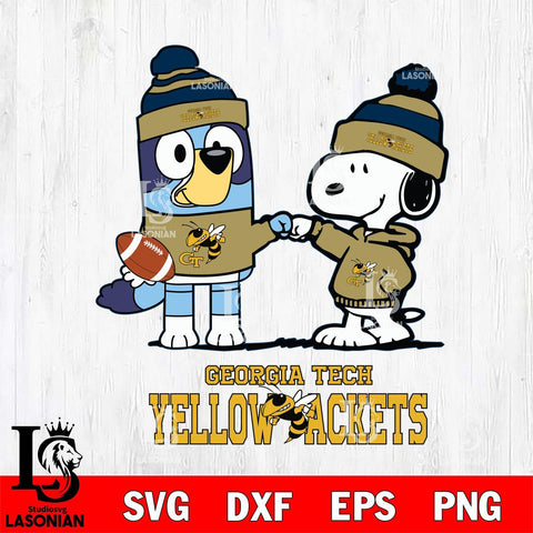 Georgia Tech Yellow Jackets Snoopy & Bluey Football Svg Eps Dxf Png File,NCAA Svg Files,Chill Guy svg ,Digital Download ,Instant Download, Cricut File