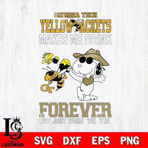 Georgia Tech Yellow Jackets Snoopy makes me drink forever SVG DXF EPS PNG FILE,Snoopy File Cut, NCAA Digital Download,Instant Download,Christmas Silhouette