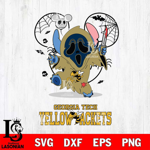 Georgia Tech Yellow Jackets Stitch Ghost Face Halloween 2 Svg Eps Dxf Png File, Digital Download, Instant Download