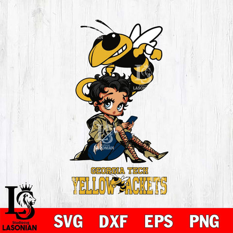 Georgia Tech Yellow Jackets Style Black Fan Girl Betty Boop, Svg Eps Dxf Png File, Digital Download