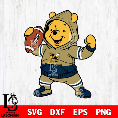 Georgia Tech Yellow Jackets Winnie The Pooh Disney Football Christmas File Cut, NCAA SVG DXF EPS PNG FILE, Digital Download , Criucut , Silhouette