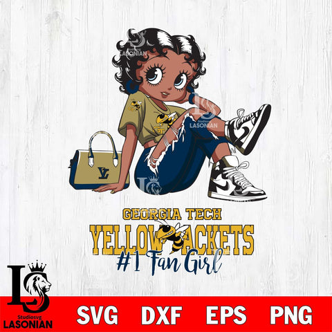 Georgia Tech Yellow Jackets #1 Black Fan Girl Betty Boop, Svg Eps Dxf Png File, Digital Download