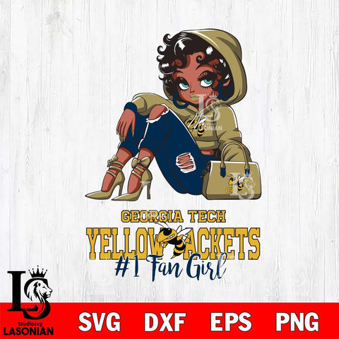 Georgia Tech Yellow Jackets #1 beauty Black Fan Girl, Svg Eps Dxf Png File, Digital Download