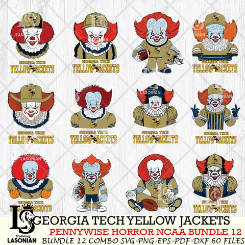 Georgia Tech Yellow Jackets  Pennywise Horror NCAA Bundle 12 SVG Svg Eps Dxf Png File, Digital Download