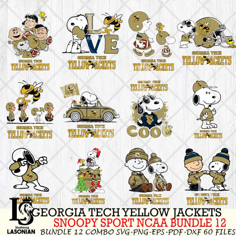 Georgia Tech Yellow Jackets  Snoopy NCAA Bundle 12 SVG Svg Eps Dxf Png File, Digital Download