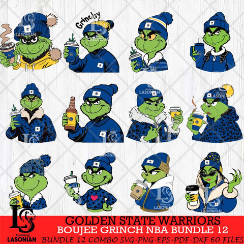 Golden State Warriors Boujee Grinch NBA Bundle 12 SVG Eps Dxf Png File, Digital Download, Instant Download