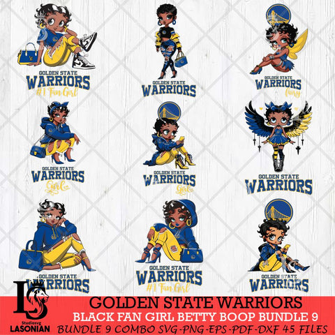 Golden State Warriors Black Fan Girl Betty Boop Bundle 9 Svg Eps Dxf Png File, Digital Download, Instant Download