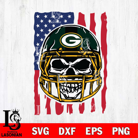 Green Bay Packers American Skull Helmet Svg Eps Dxf Png File, Digital Download, Instant Download