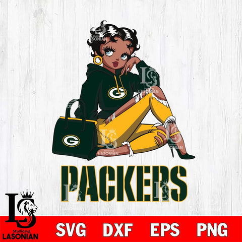 Green Bay Packers Awesome Black Fan Girl Betty Boop Svg Eps Dxf Png File, Digital Download, Instant Download
