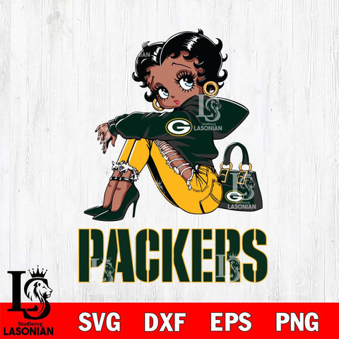 Green Bay Packers Betty Boop Black Fan Girl Svg Eps Dxf Png File, Digital Download, Instant Download
