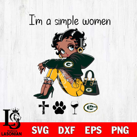 Green Bay Packers Betty Boop Black Fan I Am Simple Women Svg Eps Dxf Png File, Digital Download