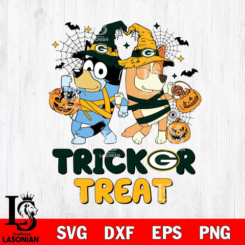 Green Bay Packers Bluey Trick or Treat Halloween 2 Svg Eps Dxf Png File, Digital Download, Instant Download