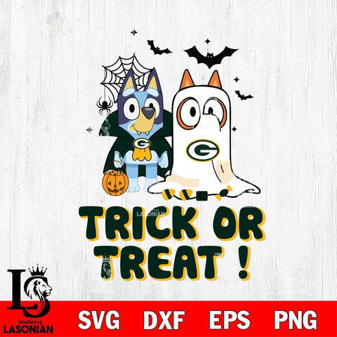 Green Bay Packers Bluey Trick or Treat Halloween Svg Eps Dxf Png File, Digital Download, Instant Download