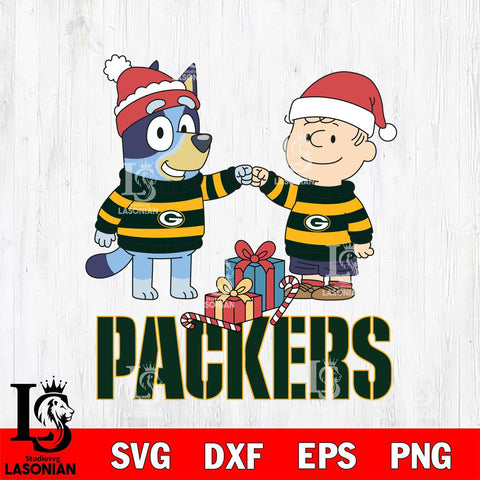 Green Bay Packers Bluey With Charlie Brown Christmas Cricut,Christmas SVG DXF EPS PNG FILE, Digital Download,Instant Download, Silhouette
