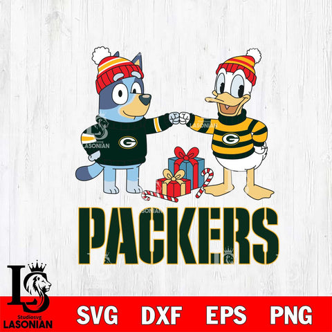 Green Bay Packers Bluey With Donald Duck Christmas Cricut,Christmas SVG DXF EPS PNG FILE, Digital Download,Instant Download, Silhouette