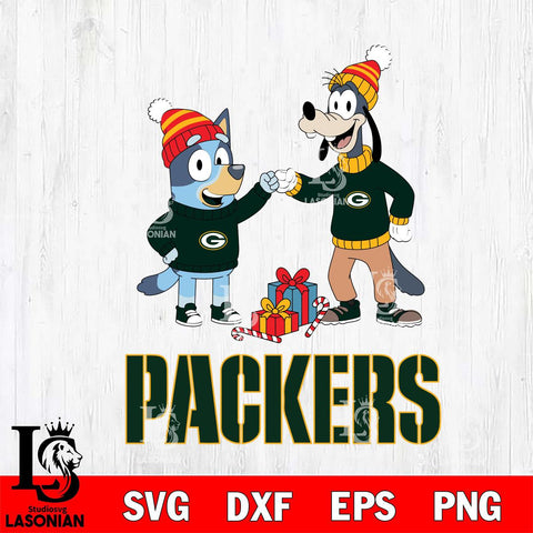Green Bay Packers Bluey With Goofy Christmas Cricut,Christmas SVG DXF EPS PNG FILE, Digital Download,Instant Download, Silhouette