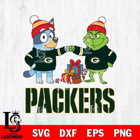 Green Bay Packers Bluey With Grinch Christmas Cricut,Christmas SVG DXF EPS PNG FILE, Digital Download,Instant Download, Silhouette