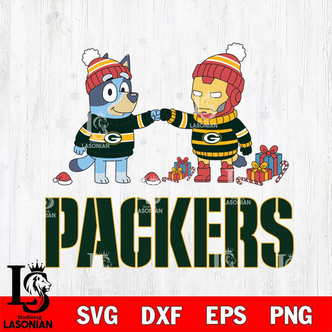 Green Bay Packers Bluey With Iron man Christmas Cricut,Christmas SVG DXF EPS PNG FILE, Digital Download,Instant Download, Silhouette