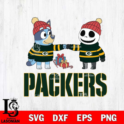 Green Bay Packers Bluey With Jack Skellington Christmas Cricut,Christmas SVG DXF EPS PNG FILE, Digital Download,Instant Download, Silhouette