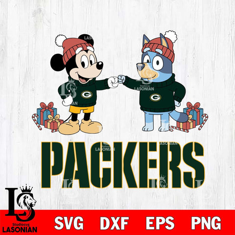 Green Bay Packers Bluey With Mickey Christmas Cricut,Christmas SVG DXF EPS PNG FILE, Digital Download,Instant Download, Silhouette