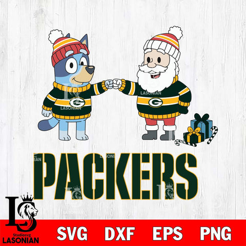 Green Bay Packers Bluey With Satan Christmas Cricut,Christmas SVG DXF EPS PNG FILE, Digital Download,Instant Download, Silhouette