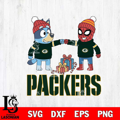 Green Bay Packers Bluey With Spider man Christmas Cricut,Christmas SVG DXF EPS PNG FILE, Digital Download,Instant Download, Silhouette
