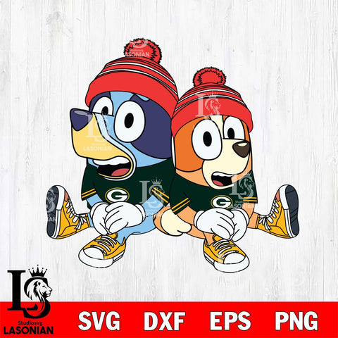 Green Bay Packers Bluey & Bingo Christmas Svg Eps Dxf Png File, Digital Download, Instant Download
