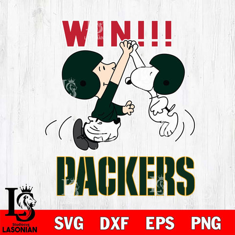 Green Bay Packers Charlie Brown and Snoopy Win Svg Eps Dxf Png File, NFL svg , Digital Download , Instant Download, Cricut File