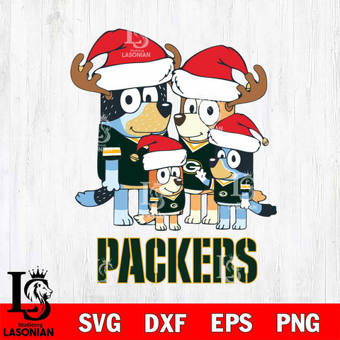 Green Bay Packers Christmas Bluey Santa Family Svg Eps Dxf Png File,Cut Svg Files, Digital File, Sublimation