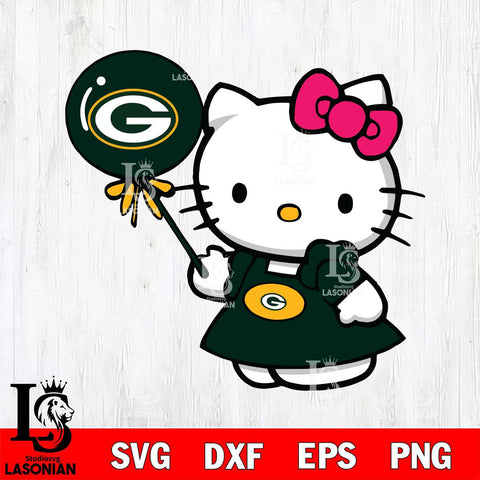 Green Bay Packers Cute Hello Kitty 2 Svg Eps Dxf Png File, Digital Download, Instant Download