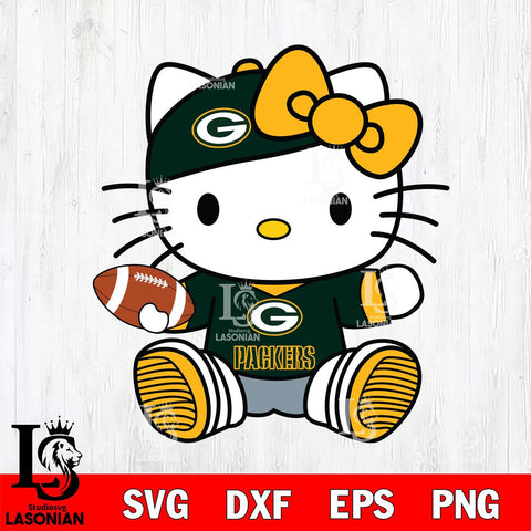 Green Bay Packers Cute Hello Kitty Football 11 Svg Eps Dxf Png File, NFL svg, Digital Download, Instant Download