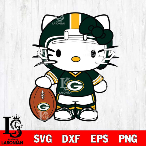Green Bay Packers Cute Hello Kitty Football 3 Svg Eps Dxf Png File, NFL svg, Digital Download, Instant Download