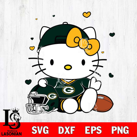 Green Bay Packers Cute Hello Kitty Football Svg Eps Dxf Png File, NFL svg, Digital Download, Instant Download