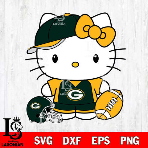Green Bay Packers Cute Hello Kitty Football 4 Svg Eps Dxf Png File, NFL svg, Digital Download, Instant Download