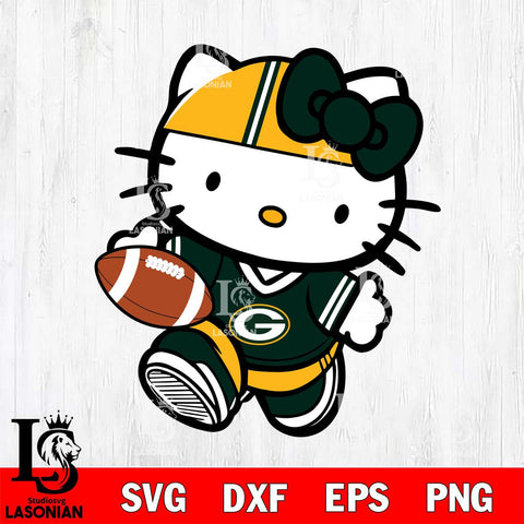 Green Bay Packers Cute Hello Kitty Football 9 Svg Eps Dxf Png File, NFL svg, Digital Download, Instant Download