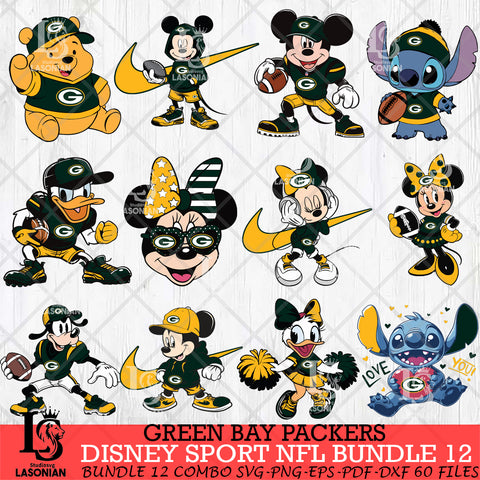 Green Bay Packers Disney NFL Bundle 12 Svg Eps Dxf Png File, Digital Download, Instant Download