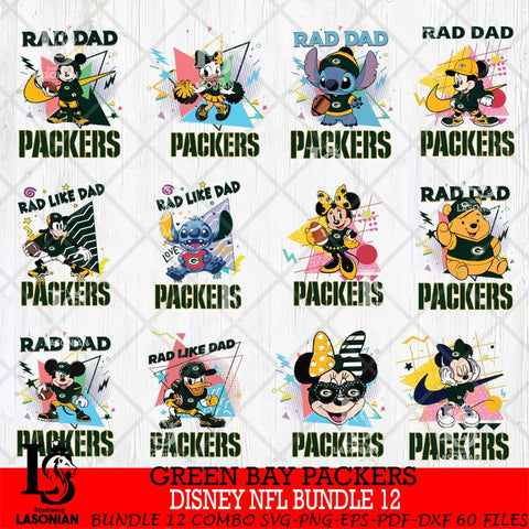 Green Bay Packers Disney Rad Dad NFL Bundle 12 SVG DXF EPS PNG FILE, Father day File Cut,Digital Download,Instant Download,Disney Svg Files