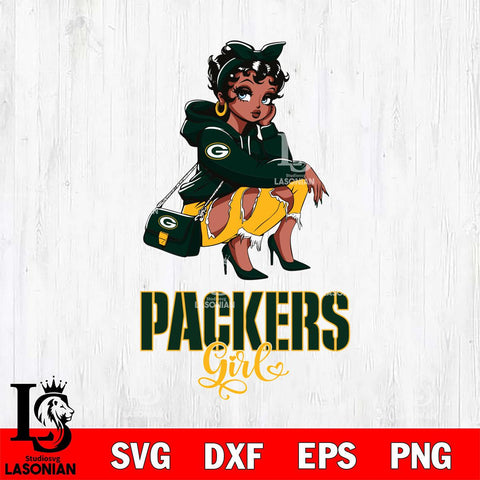 Green Bay Packers Fashion Black Fan Girl Betty Boop Svg Eps Dxf Png File, Digital Download, Instant Download
