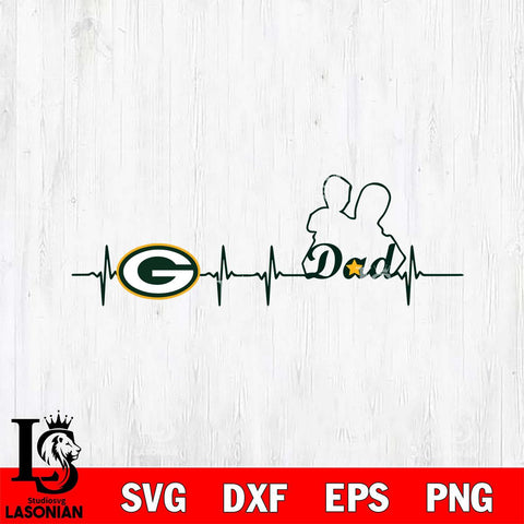 Green Bay Packers Father Heart Beat Svg Eps Dxf Png File, Digital Download, Instant Download