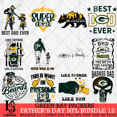 Green Bay Packers Fathers Day NFL Bundle 12 Svg Eps Dxf Png File, Digital Download, Instant Download