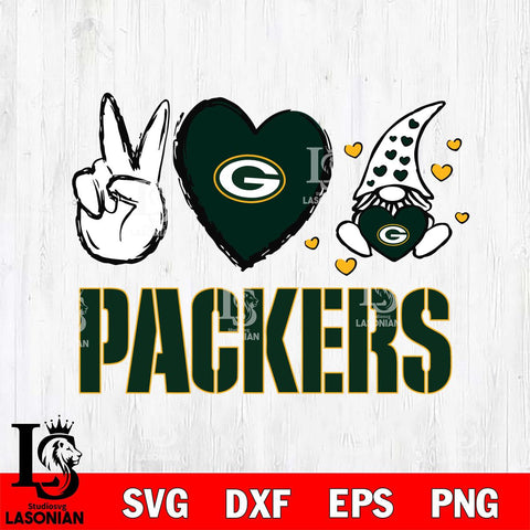 Green Bay Packers Gnomes Peace & Love Svg Eps Dxf Png File, Digital Download, Instant Download