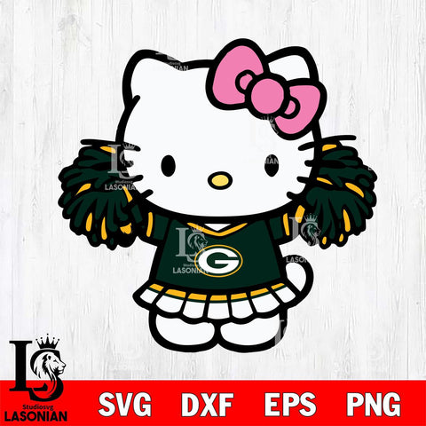 Green Bay Packers Hello Kitty Cheerleader 3 Svg Eps Dxf Png File, Digital Download, Instant Download