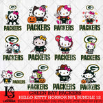 Green Bay Packers Hello Kitty Horror NFL Bundle 12 SVG Eps Dxf Png File, NFL svg, Digital Download, Instant Download