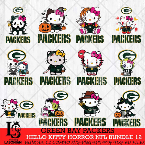 Green Bay Packers Hello Kitty Horror NFL Bundle 12 SVG Eps Dxf Png File, NFL svg, Digital Download, Instant Download
