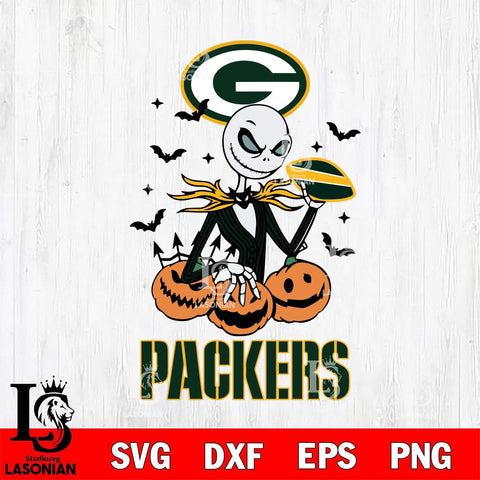Green Bay Packers Jack Skellington 2 halloween Svg Eps Dxf Png File, Digital Download, Instant Download