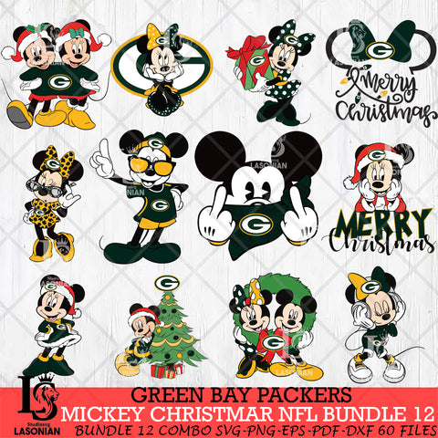 Green Bay Packers MICKEY CHRISTMAS NFL Bundle 12 Svg Eps Dxf Png File, Digital Download, Instant Download