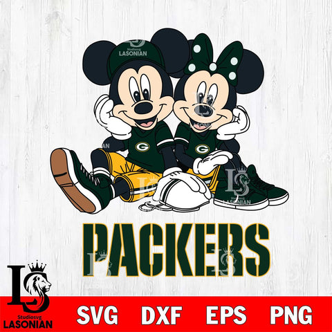 Green Bay Packers Mickey Minnie Mouse Football Sit Svg Eps Dxf Png File, Bundle NFl svg , File Cut , Digital Download , Instant Download, Laser Cut Svg Files