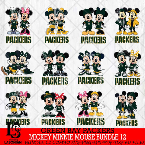 Green Bay Packers Mickey Minnie Mouse NFL Bundle 12 Svg Eps Dxf Png File, Bundle NFl svg , File Cut , Digital Download , Instant Download, Laser Cut Svg Files